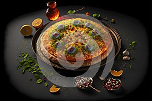 Knafeh on black background created with generative AI technology