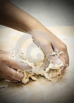 Kneading bread dough photo