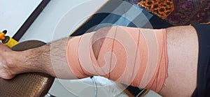 knee bandage after hard motocross accident photo