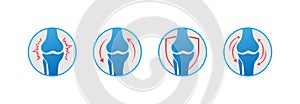 Knee bones vector. Human bone and joint icon set. Rheumatology and traumatology, vector design and illustration.