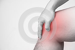 Knee injury in humans .knee pain,joint pains people medical, mono tone highlight at knee