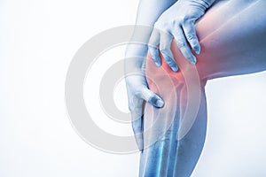 Knee injury in humans . knee pain, joint pains people medical, mono tone highlight at knee