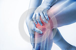 Knee injury in humans .knee pain,joint pains people medical, mono tone highlight at knee photo