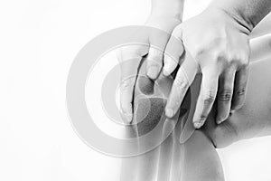 Knee injury in humans .knee pain,joint pains people medical, mono tone highlight at knee