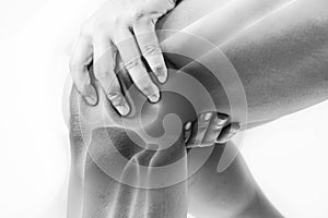 Knee injury in humans .knee pain,joint pains people medical, mono tone highlight at knee