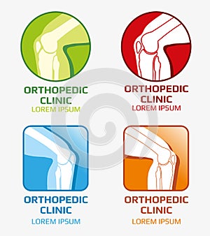 Knee joint bones vector orthopedic clinics and diagnostic centers logo. Medicine care concept