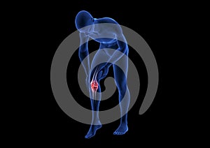 Knee Pain. Blue Human Anatomy Body 3D render on black background