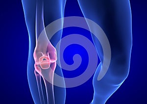 Knee Pain. Blue Human Anatomy Body 3D render on blue background