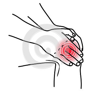 Knee pain icon, injured physical accident symptom