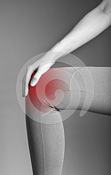 Knee pain, strain. Joint injury concept, inflammation