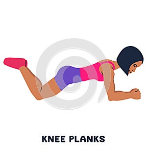 Knee planks. Sport exersice. Silhouettes of woman doing exercise. Workout, training