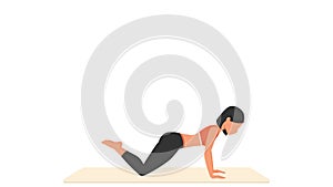 Knee push up exercise. Female workout on mat