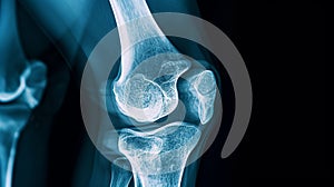 Knee X-ray showing patella, femur, tibia, and fibula bones and ligaments