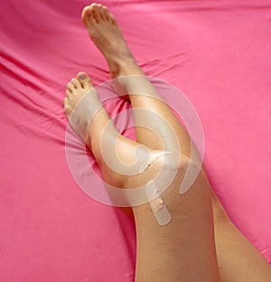 Knee replacement surgery after operation patient on the bed in hospital