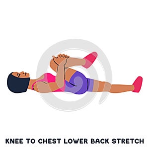 Knee to chest lower back stretch. Sport exersice. Silhouettes of woman doing exercise. Workout, training photo