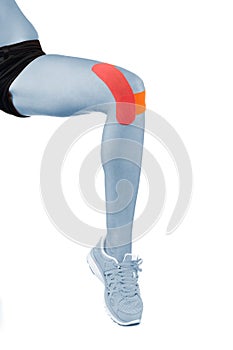 Knee treated with tape therapy