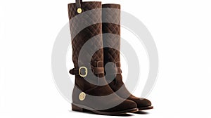 Kneehigh riding boots in a dark brown suede with a quilted texture and gold hardware