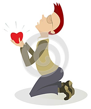 Kneeling man and heart symbol isolated illustration