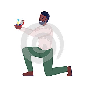 Kneeling man with ring semi flat color vector character