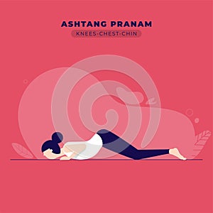 Knees Chest Chin Yoga Pose Illustration