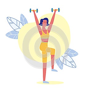 Knees Lift with Dumbbells Flat Vector Illustration