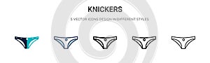 Knickers icon in filled, thin line, outline and stroke style. Vector illustration of two colored and black knickers vector icons