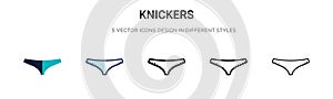 Knickers icon in filled, thin line, outline and stroke style. Vector illustration of two colored and black knickers vector icons