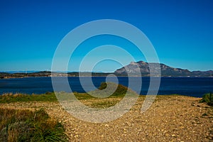 KNIDOS, DATCA, TURKEY: Landscape with a view of windmills. The place where the ancient city of Knidos was.