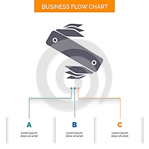 knife, army, camping, swiss, pocket Business Flow Chart Design with 3 Steps. Glyph Icon For Presentation Background Template Place