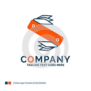 knife, army, camping, swiss, pocket Logo Design. Blue and Orange