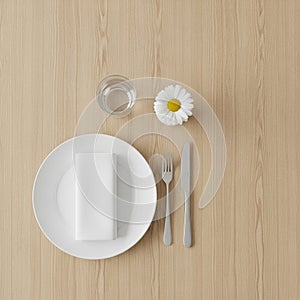 And knife. The arrangement is minimalistic emphasizing clean