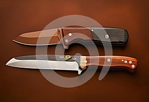 Knife on brown background