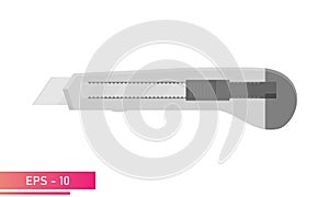 Knife for construction work, in gray tones. Realistic design. On a white background. Tools for workers. Flat vector