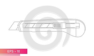 A knife for construction work. Linear design. On a white background. Tools for workers. Flat vector illustration.