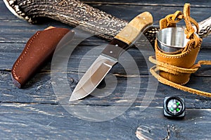 Knife for cutting meat. Hunter and tourist accessories.