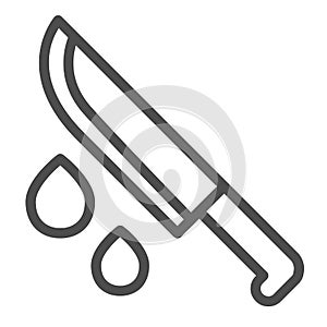 Knife and drops of blood, killer, maniac line icon, halloween concept, bloody blade vector sign on white background