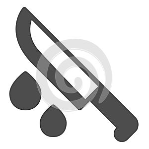 Knife and drops of blood, killer, maniac solid icon, halloween concept, bloody blade vector sign on white background
