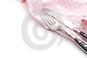 Knife, fork and checkerd napkin