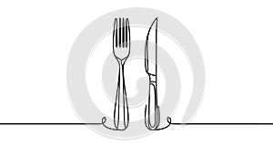 Knife and fork. Hand drawn cutlery. Abstract linear knife and fork isolated on white