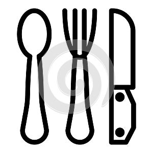 Knife, fork and spoon line icon. Utensil vector illustration isolated on white. Silverware outline style design