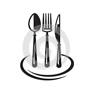 Knife, fork, spoon and plate