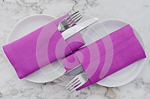 Knife and fork on table setting