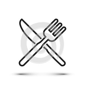 Knife and fork vector linear icon isolated on white background