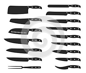 Knife icon set, kitchen utensil cutting instrument