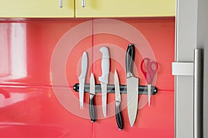 Knife magnet in a kitchen