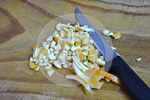 Knife and orange fruit peels