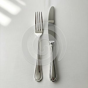 The knife is positioned to the right with its blade facing the fork