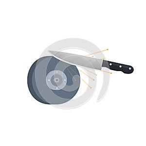 Knife. Sharpening of the blade. Workshop, vector illustration