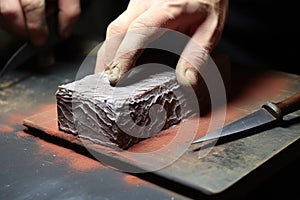 knife sharpening process in different stages