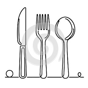 Knife, spoon and fork. Hand drawn cutlery. Abstract linear knife, spoon and fork